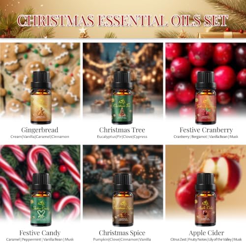 Auelife Christmas Essential Oils Set for Diffuser for Home, 6 * 10ml
