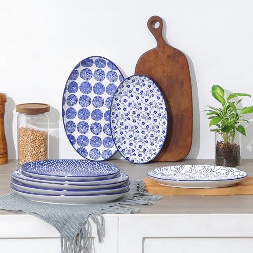Selamica Ceramic Serving Plates, 10 Inch Oval Dinner Plates Set of 4