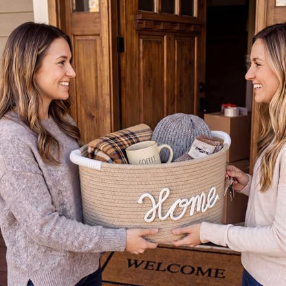 Meanplan House Warming New Home Gift Basket,Cotton Rope, Pink