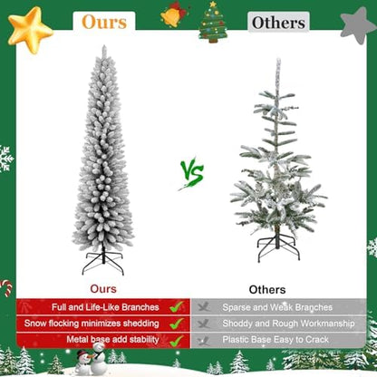 LAMPHOME 7FT Flocked PVC Pencil Tree - 469 Slim Tips, Wrap Design