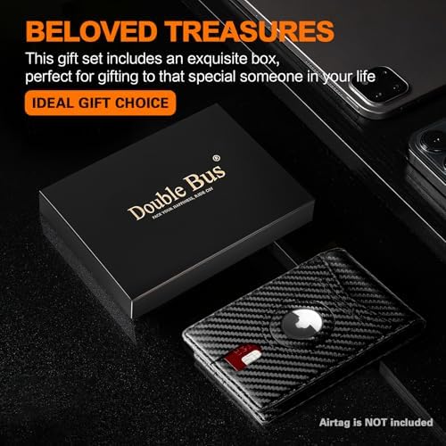 Wallet for Men AirTag Slim RFID Blocking Leather Bifold Gift Box