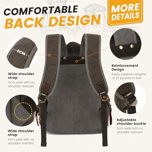 HuaChen Vintage Waxed Canvas Backpack with Genuine Leather Flap