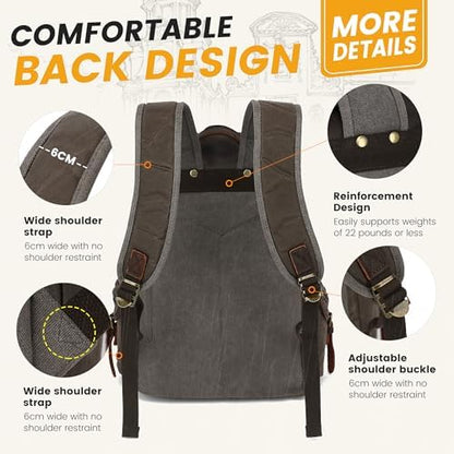 HuaChen Vintage Waxed Canvas Backpack with Genuine Leather Flap