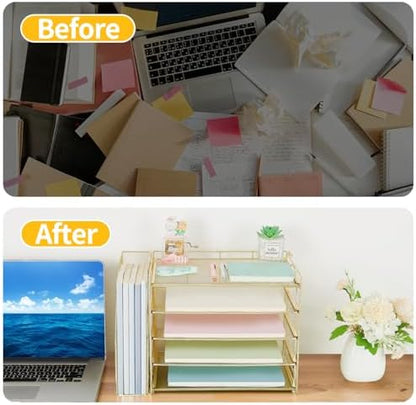 AUPSEN Gold Desk Organizers and Accessories, 5-Tier Desktop Paper File