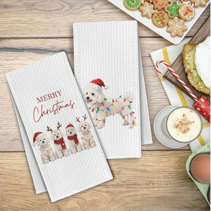Christmas Bichon Frise Kitchen Towels, Bichon Frise Dog Lover Gifts