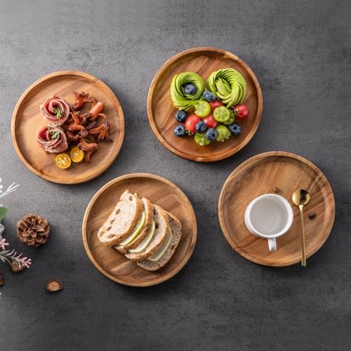 BF BILL.F SINCE 1983 Wooden Plates Round Dinner Plates 8 Inch Acacia