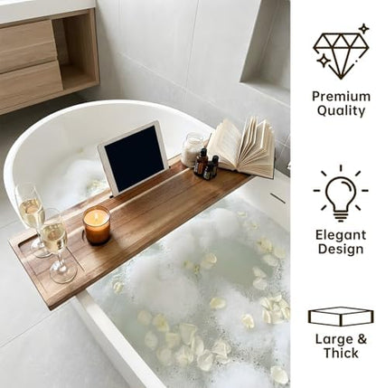 Expandable Acacia Wood Bathtub Tray Caddy – Adjustable 23-35" with