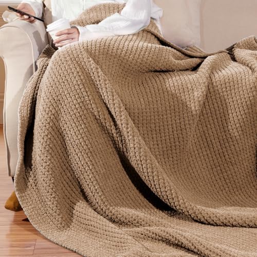 Waffle Knit Throw Blanket for Couch, Soft Cozy Chunky Knit Thick