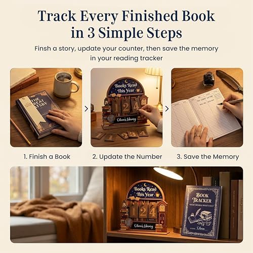 Woodamore Books Read This Year Counter, Book Tracker Gift for Book