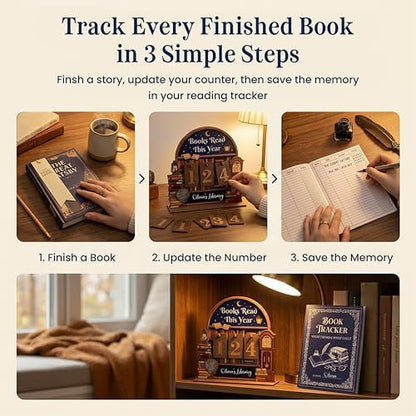 Woodamore Books Read This Year Counter, Book Tracker Gift for Book