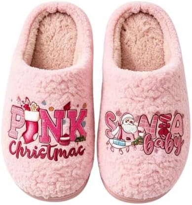 Women's Christmas Fuzzy House Slippers,Plush Warm Indoor Holiday Home
