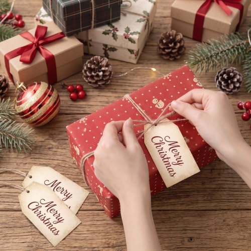 Fullhawl 50 Pcs Vintage Merry Christmas Tags with String