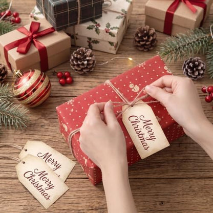 Fullhawl 50 Pcs Vintage Merry Christmas Tags with String