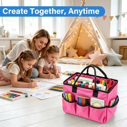 ZKOO Art Craft Organizer Tote Bag, Desktop Tote and Organizer Pink