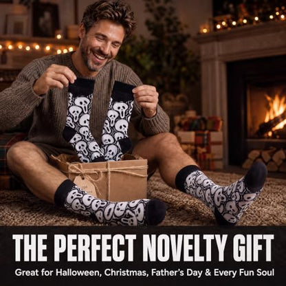 Mens Halloween Socks, Funny Crazy Novelty Skull Skeleton Crew Socks