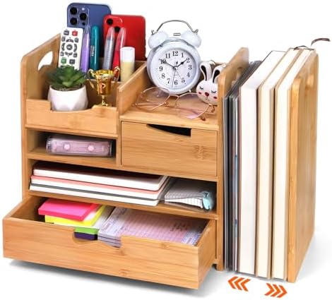 ZOOFOX Bamboo Desk Organizer with Adjustable File Holder, Mail