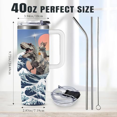 Funny Cat Coffee Mugs Fighting Cat Riding Dinosaur Dino Cups for Boys