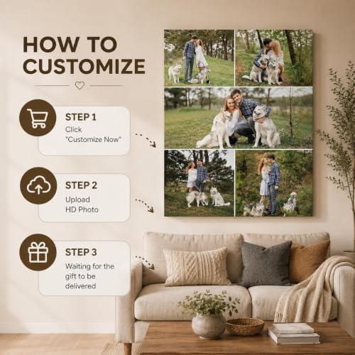 Custom 5 Photo Collage Canvas Prints Personalized Pictures Wall Art