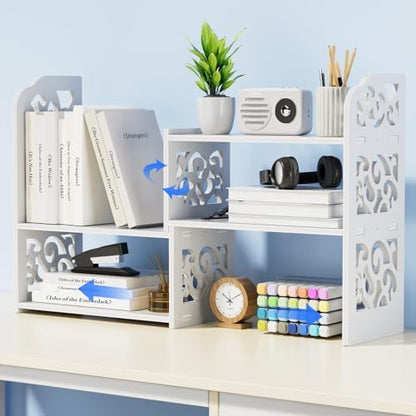 YGYQZ Adjustable Desktop Shelf Organizer, 3-Tier Desk Shelf, White