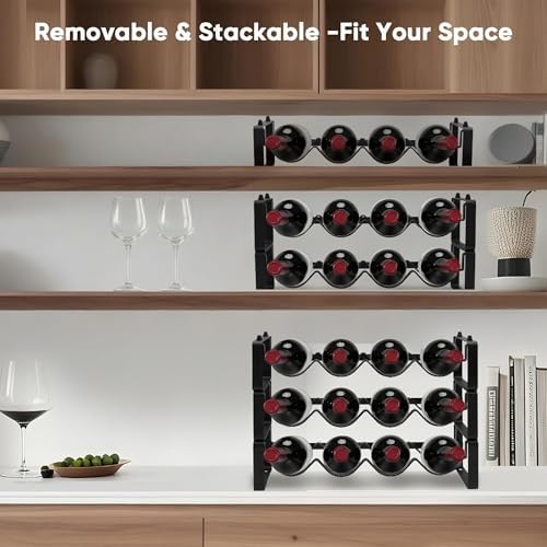 12 Bottles Wine Rack for Countertop – Stackable Freestanding Wine