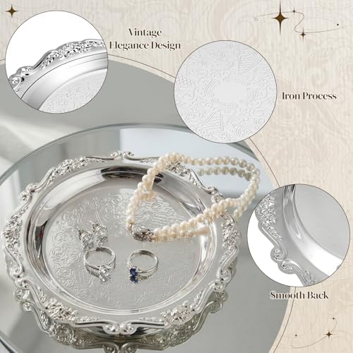 12 Pcs Vintage Silver Tray Indian Pooja Return Gift, Round Silver