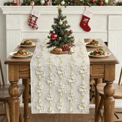 Christmas Table Runner Christmas Trees Beige Soft Plush Faux Fur 13x72