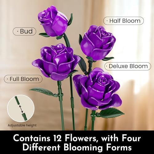 Rose Flower Bouquet Building Set for Adults, Gift for Women Wife Mom