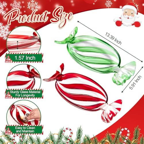Maxcheck 2 Pcs Christmas Candy Platter Glass Candy Dish Tray