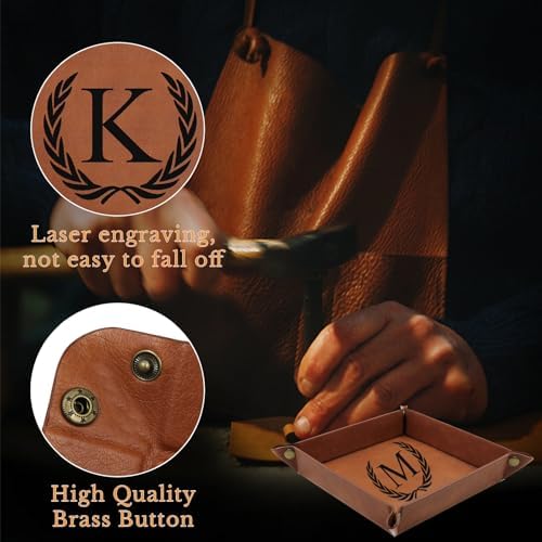 Personalized Leather Valet Tray Engraved Initials Key Tray Nightstand