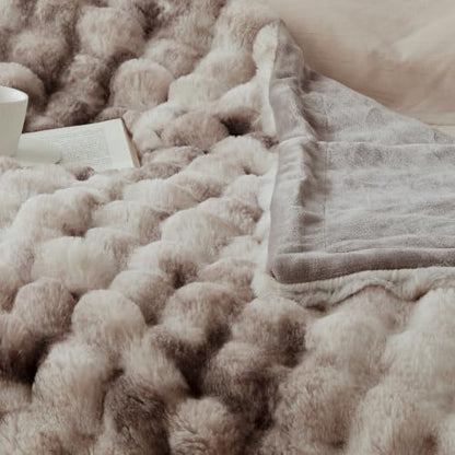 COOVA Soft Bubble Faux Fur Throw Blanket, 50"x60", Tie-dye Brown