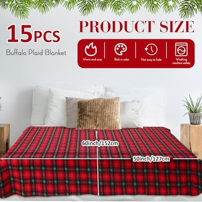 Buryeah 15 Pcs Winter Tartan Plaid Throw Blankets Bulk 60 x 50 Inch