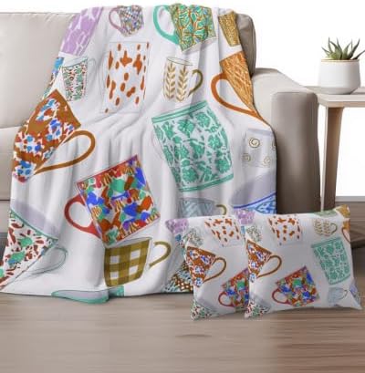 Throw Blanket with Pillow Cover Set of 2 Floral Ceramic Mugs Blankets