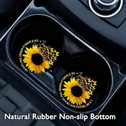 2PCS Red Ladybug Car Cup Holder Coasters Universal Anti-Slip Rubber