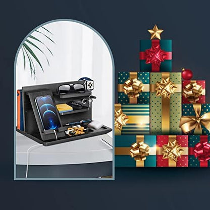 Gifts for Men Bedside Organiser Wood Phone Docking Station Dad