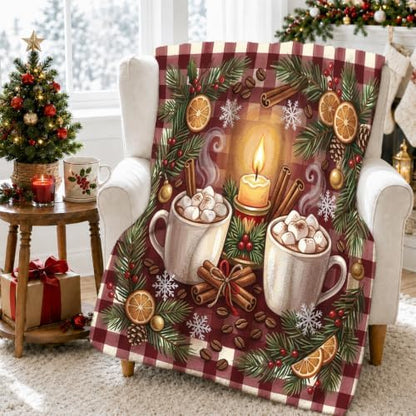 Cozy Winter Cocoa and Cinnamon Holiday Hot Mugs Throw Blanket 50x60