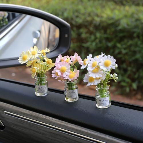 Daisy Flower Car Accessories for Women Interior Aesthetic, 3 Pcs Daisy