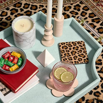 22.6'' × 13'' Coffee Table Tray Shagreen Scalloped Decorative Ottoman