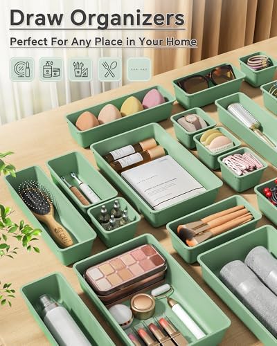 KEMETHY 25 PCS Plastic Drawer Organizers Set, 4 Sizes Vanity