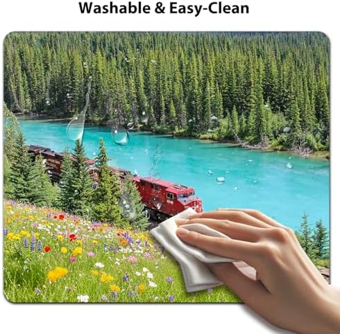 Vintage Red Train Mouse Pad, Turquoise Lake Flowering Mountain Desk