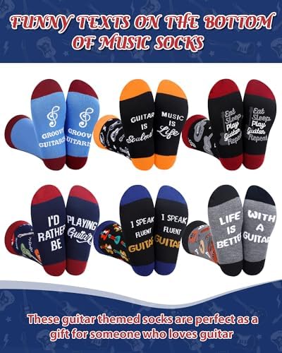 Haysandy 6 Pairs Funny Music Guitar Socks Gifts for Men Music Lover
