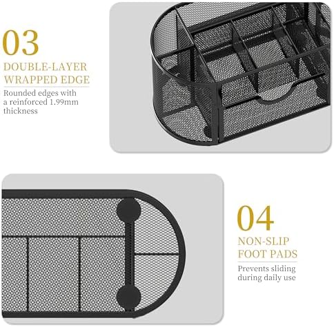 Mesh Desk Organizer with Drawer, 9-Compartment Pen Holder for Desk