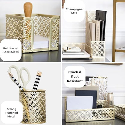 BLU MONACO | Gold Desk Organizer Set with Mail Sorter, Sticky Note