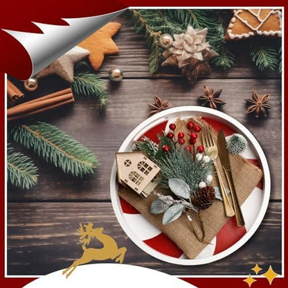 Christmas Serving Tray with Handles Xmas Round Wooden, Candy Cane
