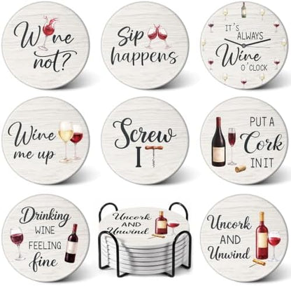 Rtteri Wine Coasters for Drinks Set of 8 Absorbent Ceramic Coasters
