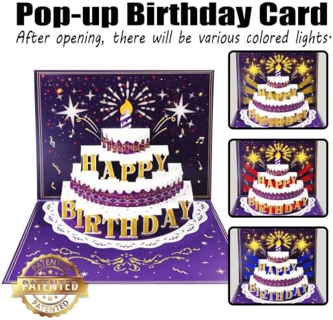 Pop Up Birthday Cards for Women -LED Light & Music Birthday Card