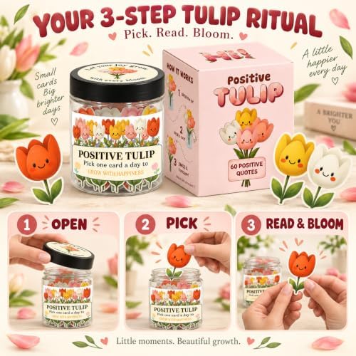 Positive Tulip Jar with 60 Affirmation Cards, Inspirational Gifts and