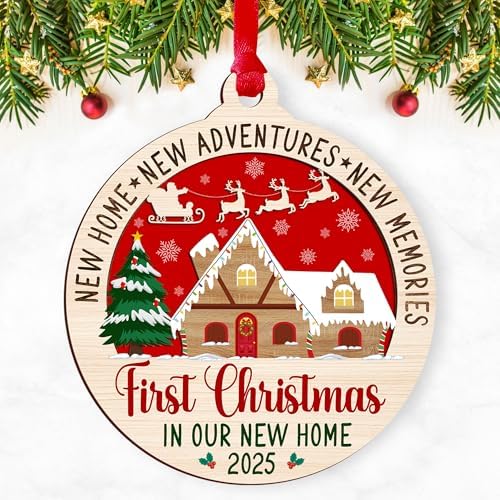 New Home Ornament 2025 – Wooden 2-Layer Housewarming Ornament, Wooden