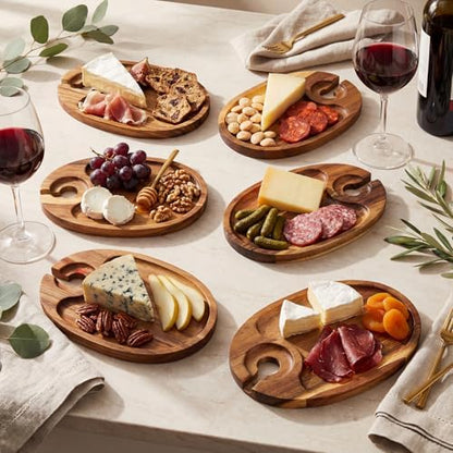 SiliFine 6 Pcs Wine Appetizer Plates with Wine Glass Holder, Oval