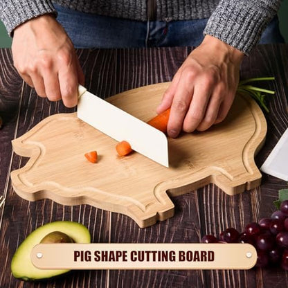 AWIZOM Pig Cutting Board with Juice Groove Animal Bamboo Charcuterie