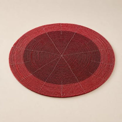 Beaded Placemats Set of 4, 13 Inch Round Red Charger Mats for Dining